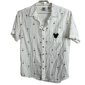 Junk Food Disney Mickey Mouse Hawaiian Shirt Size M White Black Short Sleeve
